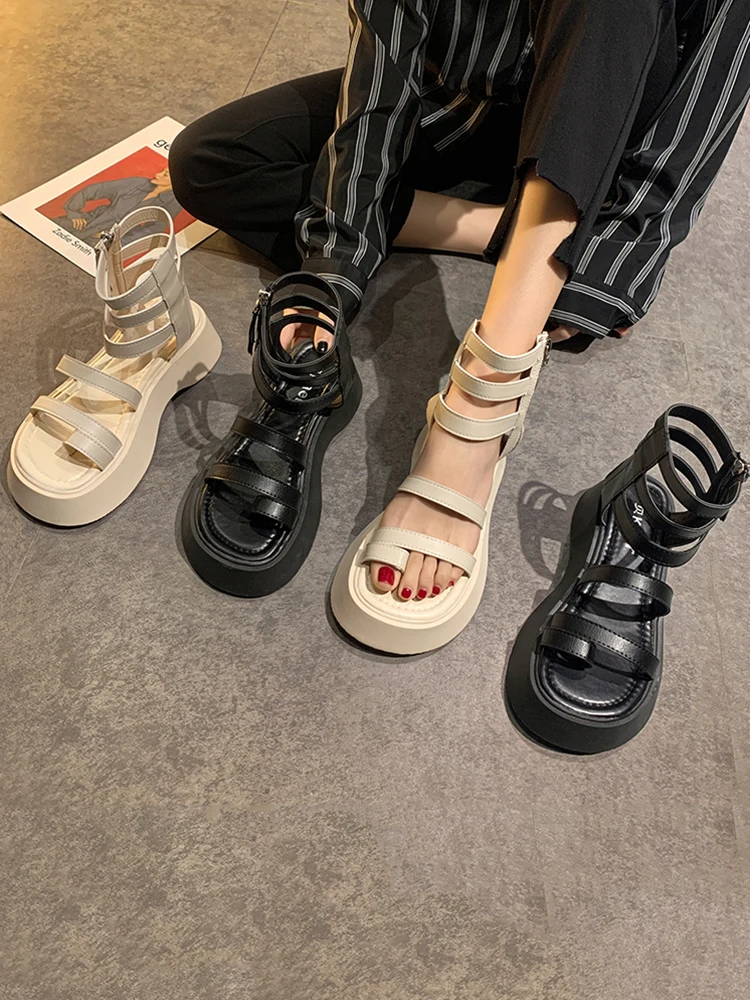 

2021 Sandals Ladies Shoes Summer Suit Female Beige Clear Heels Med Clogs Wedge New Fashion Black Gladiator Comfort Girls Medium