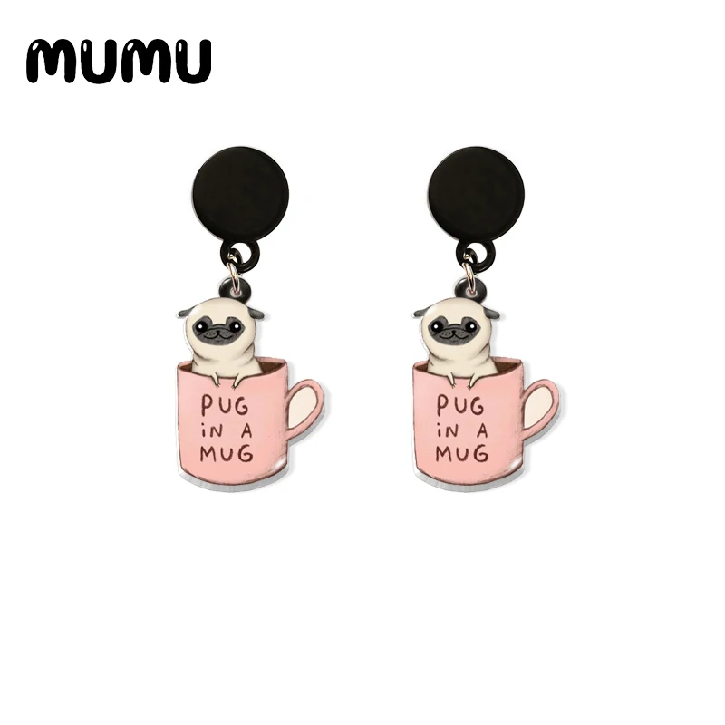 2021 New French Pug Drop Earring Cute Dog Acrylic Earrings Resin Epoxy Handmade Jewelrys | Украшения и аксессуары