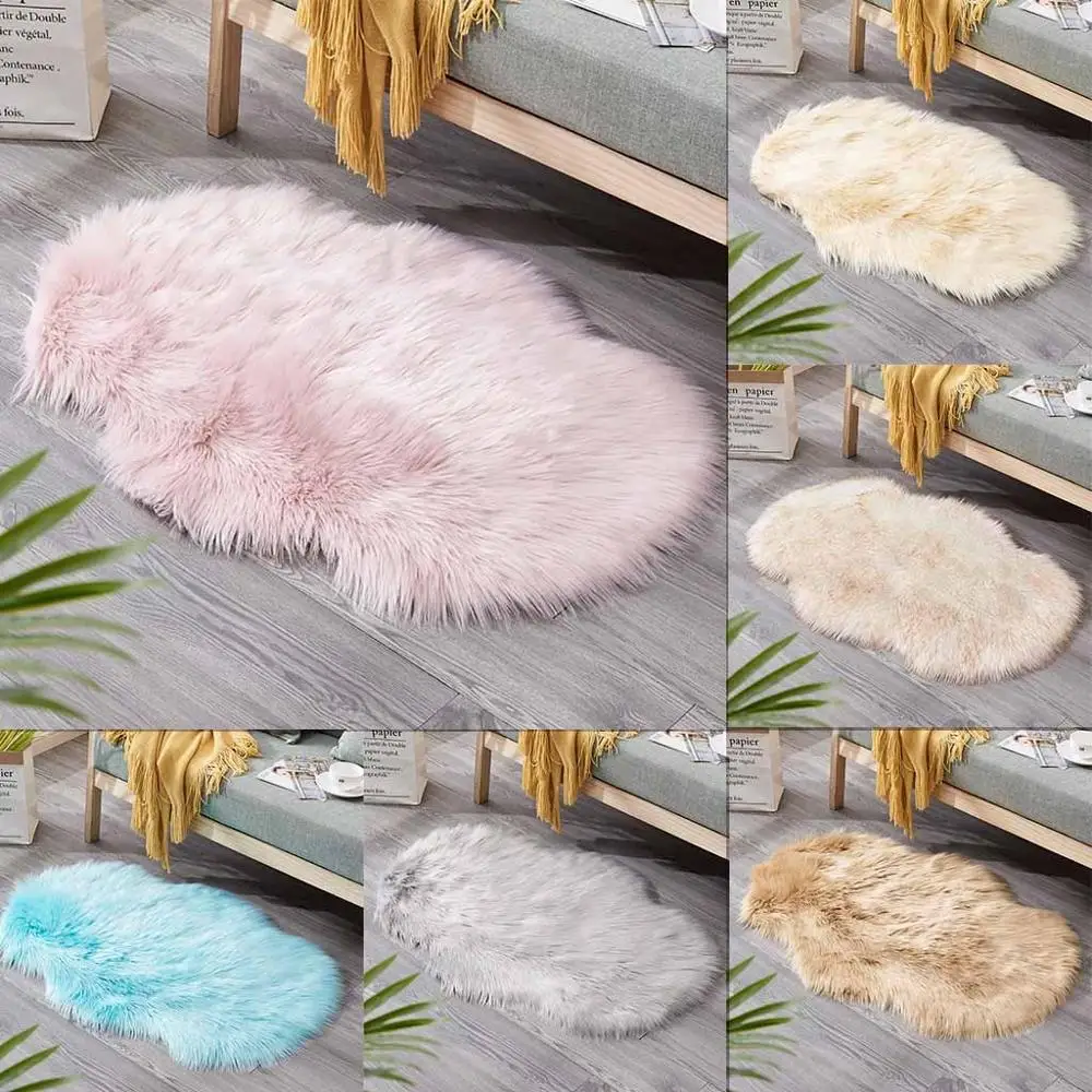 

Shaggy Carpet Wool Imitation Sheepskin Love Heart Rugs Faux Fur Non Slip Bedroom Mats For Living Room Kid Room 30X40CM/60X90CM