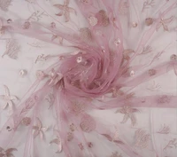mauve soft tulle fabric with coral starfish design embroidery for baby dress tutu skirts evening gowns or haute couture
