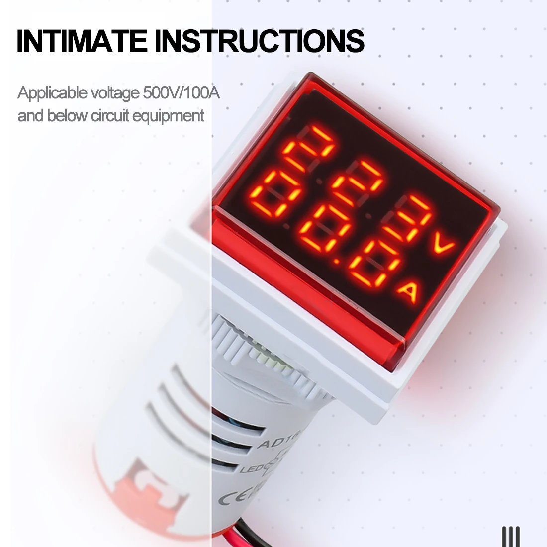 

0-100A Digital Ammeter Current / Voltage Meter Led Indicator Square Signal Light Lamp