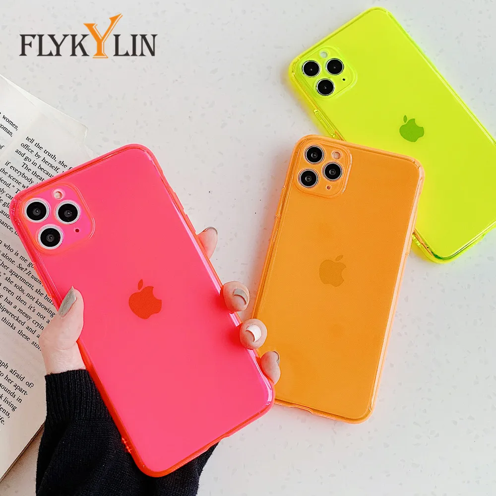FLYKYLIN неоновый флуоресцентный цветной чехол для iphone 11 Pro Max SE 2 Huawei P30 P20 Lite P40 милый