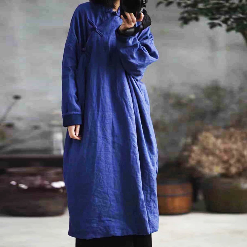 2020 Весенние Новые однотонные хлопковые льняные винтажные платья Чонсам со