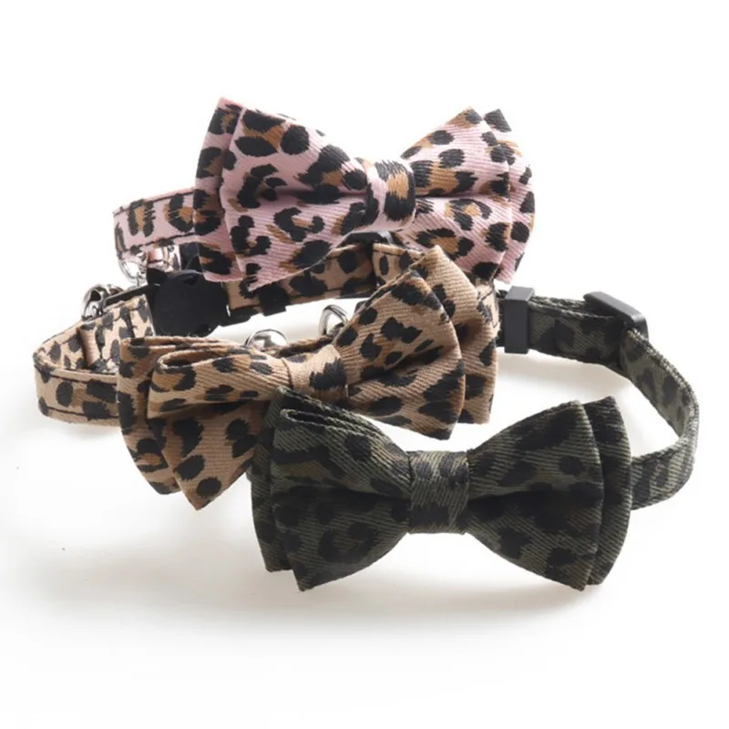 Ошейник для кошек с леопардовым принтом и галстуком бабочкой больших маленьких