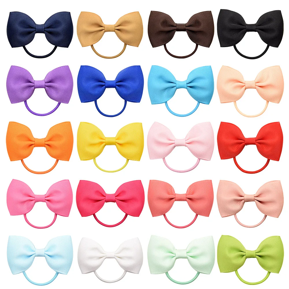 2pcs/lot Small Ribbon Bows With Elastic Hair Bands For Kids Girls Ponytail Candy Color Bowknot Hair Ropes Ties Hair Accessories