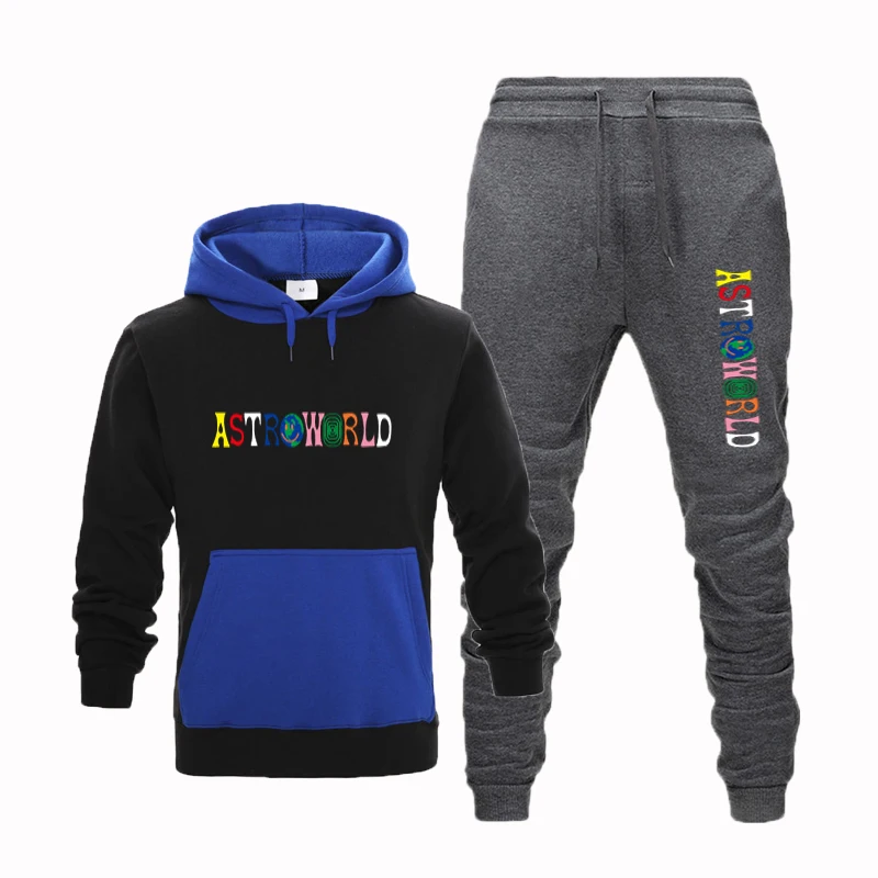 

Men Casual Printed TRAVIS SCOTT ASTROWORLD Hooded Sweatshirt Sports Top + Fashion Guard Pants Set 2020