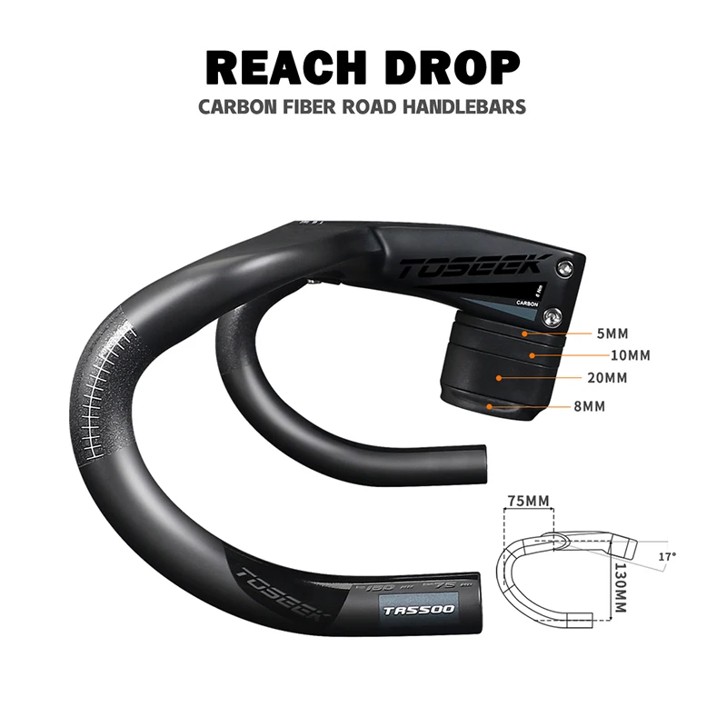 Цена TOSEEK руль для шоссейного велосипеда интегрированный полностью углеродное волокно 28,6 мм руль для велосипеда 400/420/440 мм матовый стержень 80/90/100/...