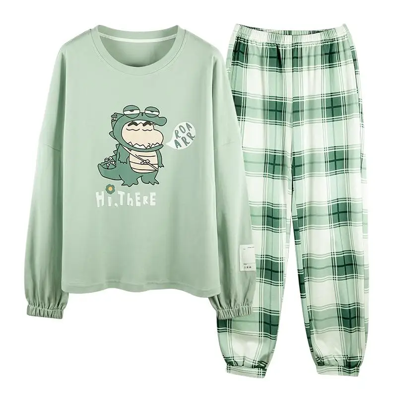 

ZITY New 2020 Cartoon Print Women Pajamas Set Lovely Cat Cotton Nightwear Long Sleeve +Pant Sleepwear Girls Fashion Winter Homew