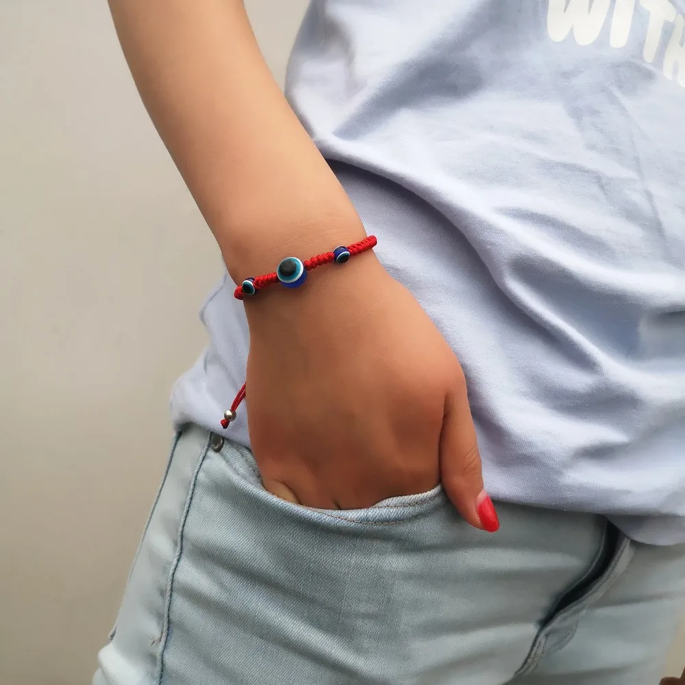 Креативный уникальный дизайн на удачу красная веревка 5 бусин синие глаза сглаза