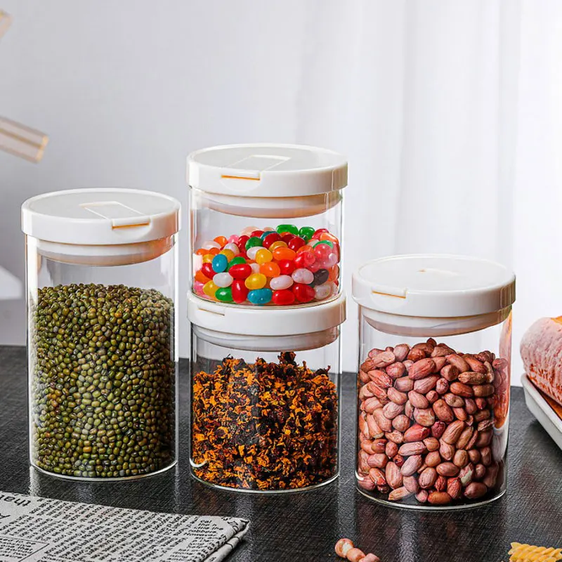 

300/500/700/900ml Glass Food Storage Container Kitchen Organizer Bottles Jar Tea Beans Grains Candy Jars Containers Sealed Cans
