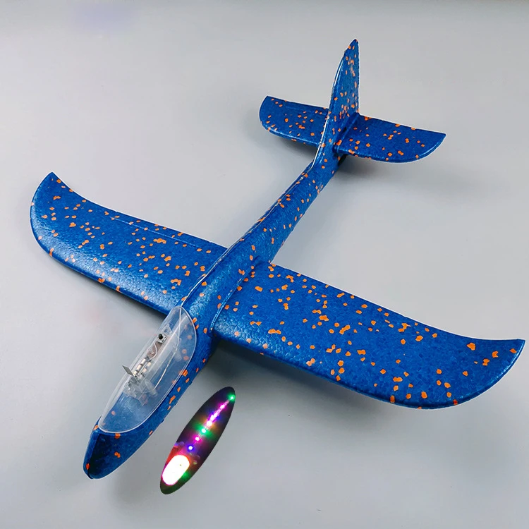 48cm with Lamp Blue Сделай Сам ручной бросок Летающий планер самолеты светящиеся темные игрушки для детей пена модель аэроплана наполнители планер самолет игрушки игра - Цвет: 48cm with Lamp Blue