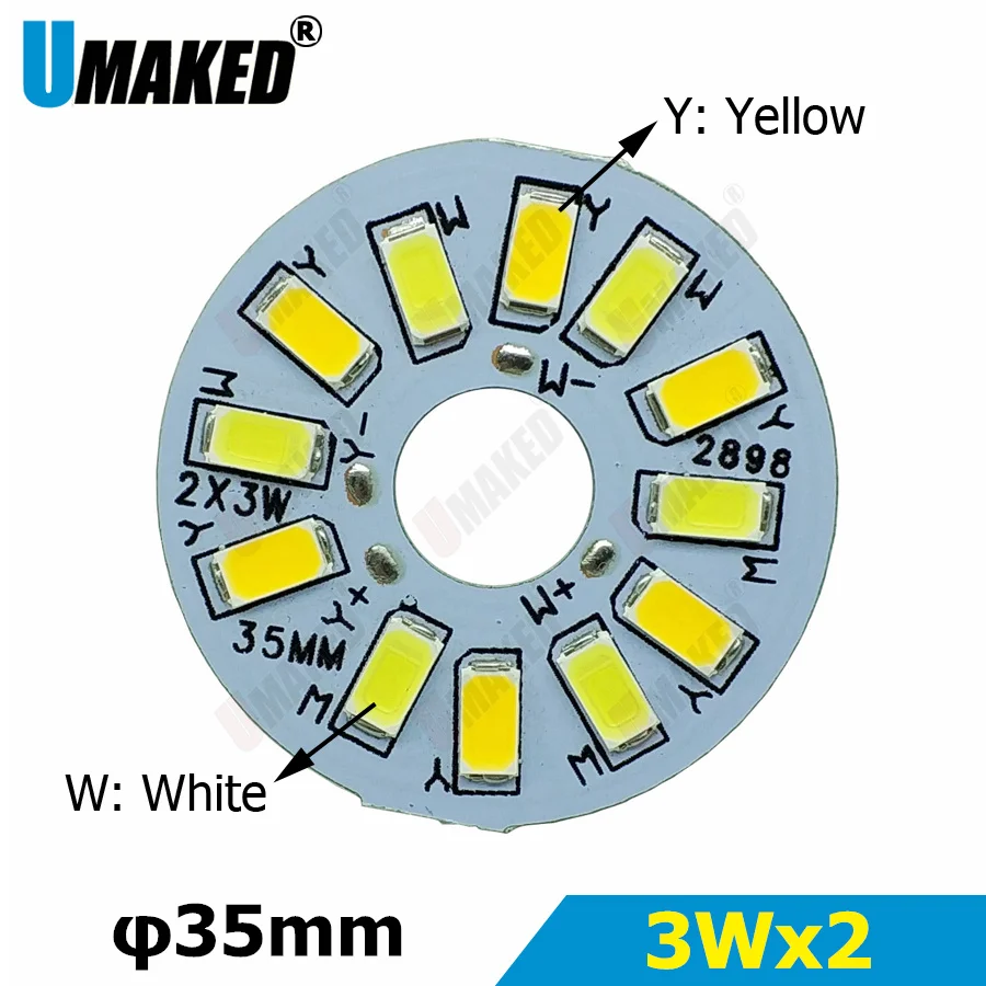 3Wx2 10 мм отверстие теплый/холодный белый два цвета в одном PCB 35 SMD осветительная