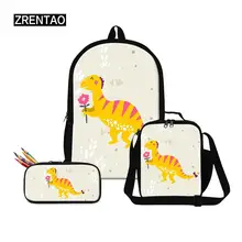 ZRENTAO 3D cartoon dinosaur print book backpack set pupil mochilas student school stationary