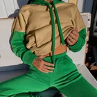 Флисовый женский спортивный костюм с капюшоном, комплект спортивных брюк, новинка зимы 2021, теплый комплект свободного кроя с толстовкой, Женский Повседневный Спортивный костюм