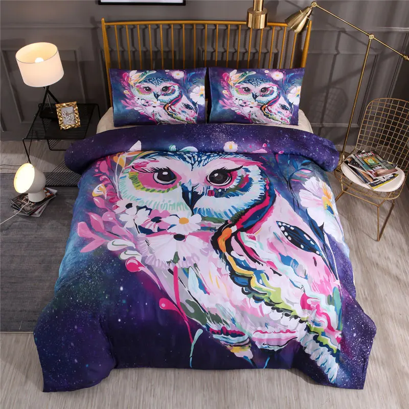 

3D Cute Galaxy Owl bedding set single twin double full queen king pillowcases cat duver cover home textile 2/3pcs