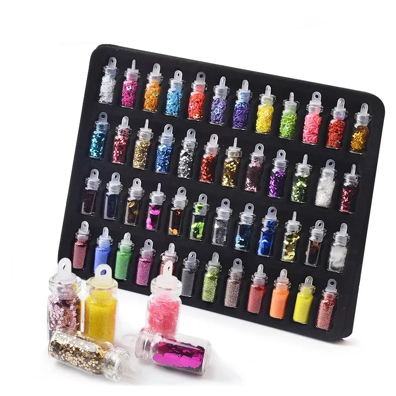 48 бутылок Блестки для украшения ногтей Порошковые бусины наклейки с блестками