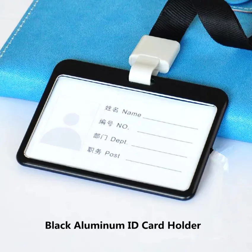 Black-horizontal Качественный алюминиевый рабочий ID держатель для карт, шейный ремешок, id держатель, цена, держатель для пропуска - Цвет: Black-horizontal
