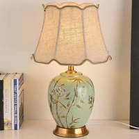 38x61cm High Grade Golden Hand Paiting Leaves Ceramic Table Lamps For Living Room Bed Room Vintage New Chinese Style Table Lamp