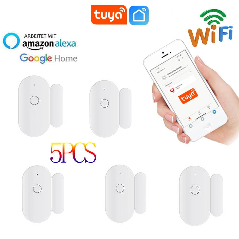 

Mini Tuya Smart Home Safe WiFi Door Sensor Door Open Closed Detectors WiFi Home Alarm Compatible With Alexa Google Home Tuya App