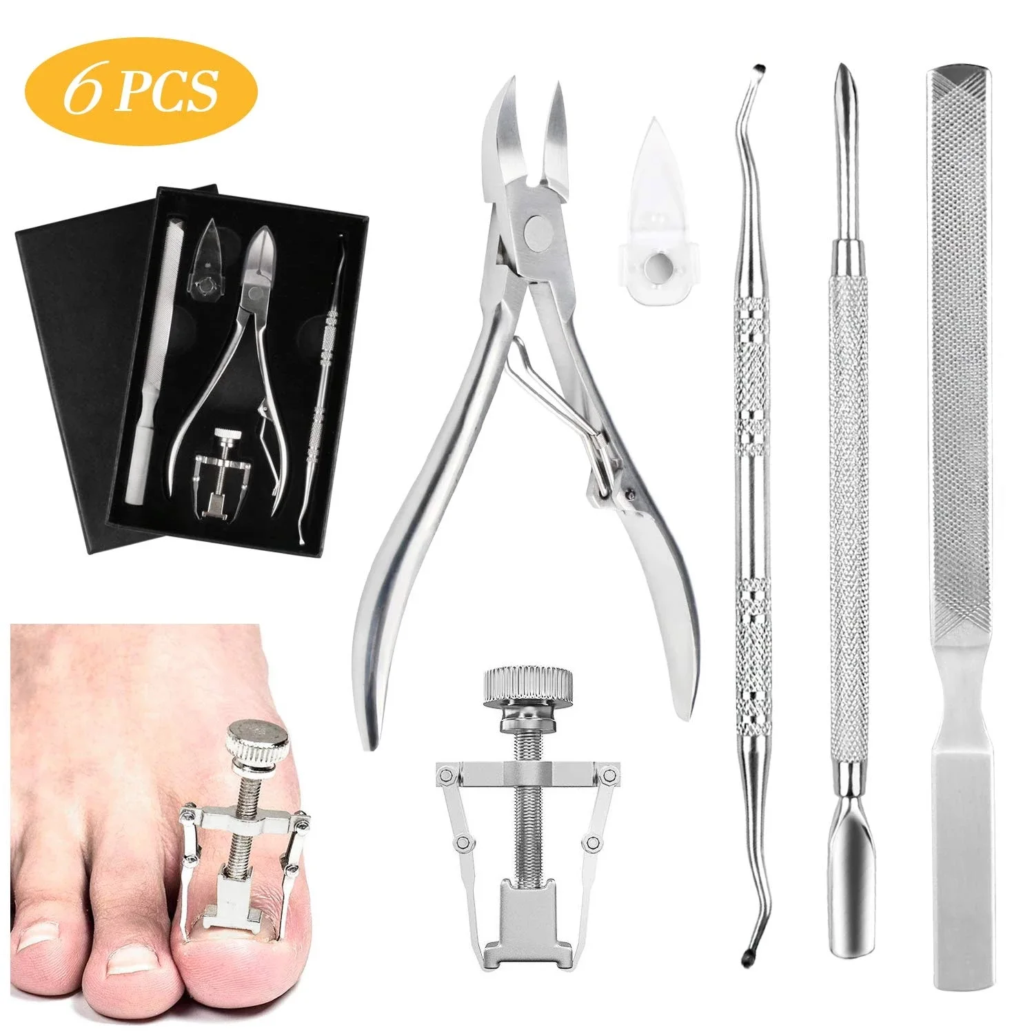 

6pcs Set Cuticle Remover Kit Nail Clipper Trimmer for Cuticle Ingrown Nails Pedicure & Manicure Corrector Fixer Foot Care Tool