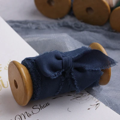 Navy Blue 2 ''x 1,5 ярдов изношенный шифон край ленты с катушкой ручной работы лента с бахромой Свадебный Пригласительный букет подарочная упаковка плоские пластины - Цвет: Navy Blue