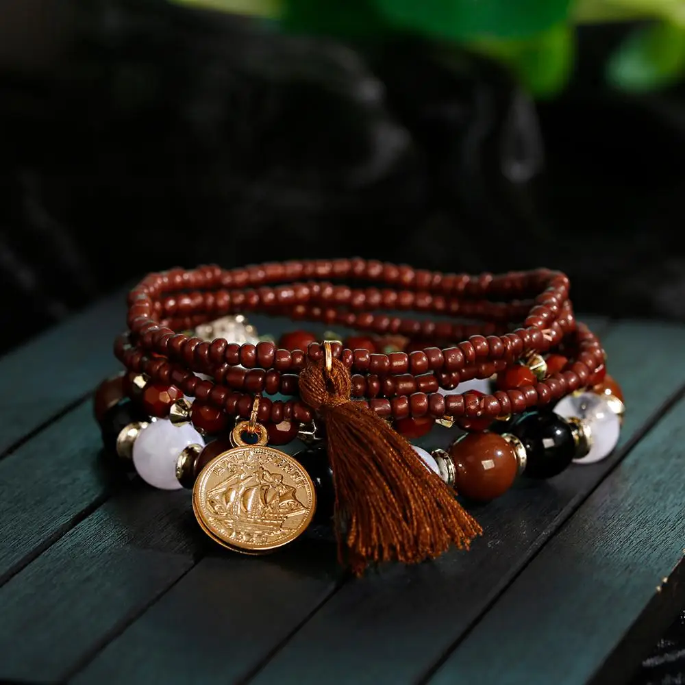 5 шт./комплект женские браслеты с бусинами и кисточками | Украшения аксессуары