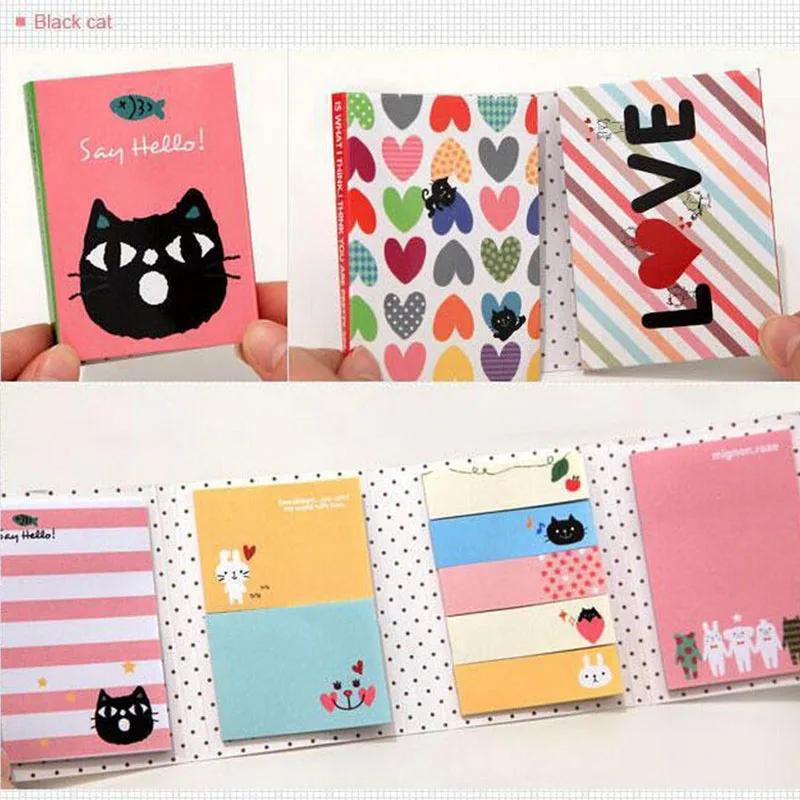 Portable Notes Sticker Paper Self-Adhesive Four Fold Flags Tab Post Cute Animals Memo Pads Sticky Marker Colorful Bookmark | Канцтовары