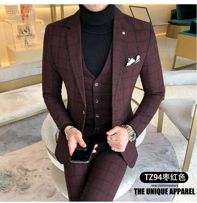 

New Style Suit Men's, Slim Fit Korean-style Handsome England Youth Casual Three-piece Set, 3 Piece Suits Men Jacket+Pants+Vest