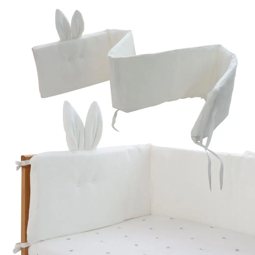 

Бампер для детской кроватки, дышащий хлопковый кроличьи ограждения, милые кроличьи ушки, барьеры для кровати, съемные Детские бамперы