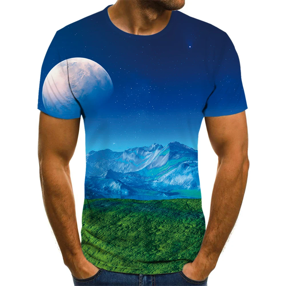 

Футболка мужская оверсайз с круглым вырезом, Уличная Повседневная универсальная рубашка в стиле Фэнтези, хип-хоп с 3D принтом планеты, с коро...