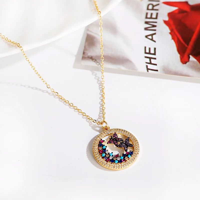 Высокое качество кубического циркония кулон ожерелье для женщин золотой цвет CZ