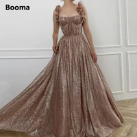 booma simple glitter tulle maxi prom dresses 2021 ruffled straps bustier top a line wedding party gowns formal evening dresses