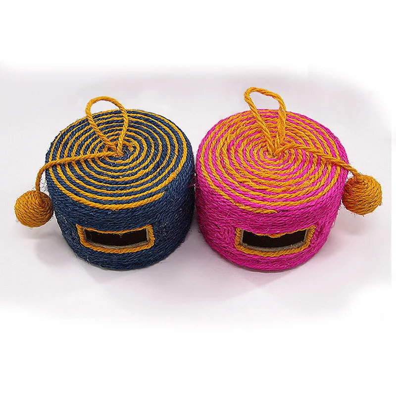 Pet Cat Toy Sisal Roller Scratching Post Cat Grinding Claws Sound Toys Woven Drum Type Wear-resistant Scartching Barrel - Цвет: Random