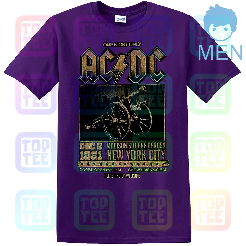 MEN-PURPLE Официальный AC/DC Футболка Мэдисон Сквер Гарденс для тех, кто о рок Тур 1981 - Цвет: MEN-PURPLE