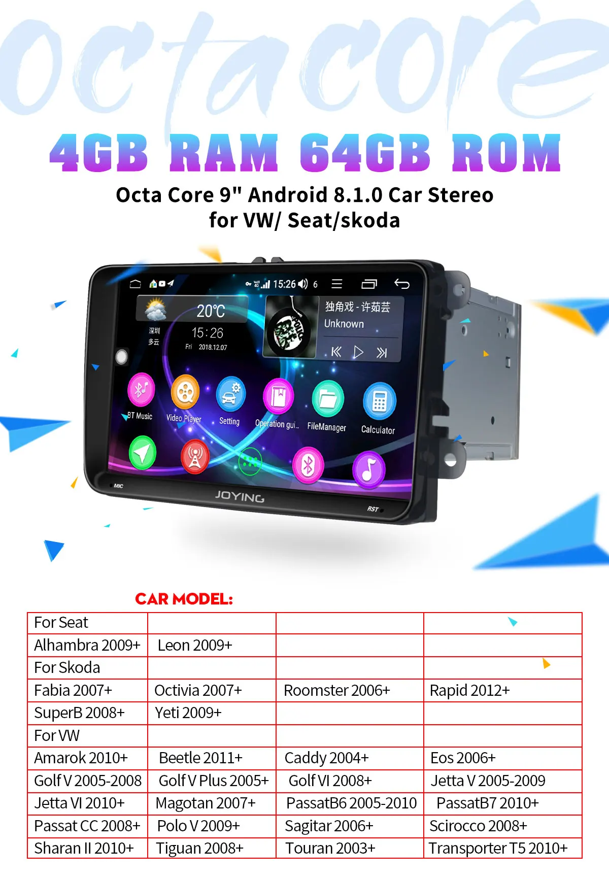 Радуясь Intel 4 ГБ ОЗУ 64 г Android 8,1 автомобильный радиоплеер для VW GOLF 5/6 Polo/Passat/Jetta/Tiguan/Touran gps навигация с камерой