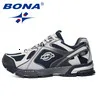White Deep Blue BONA мужские кроссовки водонепроницаемые Прогулочные кроссовки спортивная обувь удобные Тренеры дизайнерские тренды спортивная обувь - Цвет: White Deep Blue