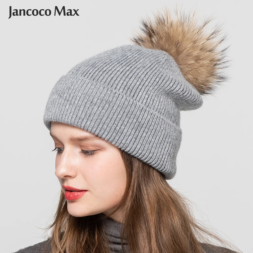 Женские зимние шапки с помпоном из натурального меха енота ангорские меховые