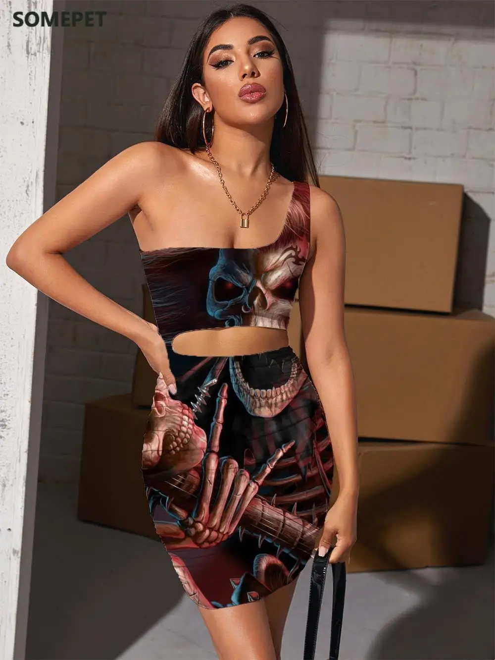 

Женское платье в стиле хип-хоп, с 3D-принтом черепа