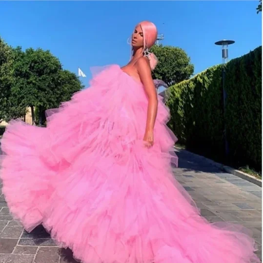 

Trendy Sweet Pink Ruffles Tulle Skirt Women Elastic Tiered Long Tulle Skirts Dresses 2021 Tailor Made Floor Length Female Saias
