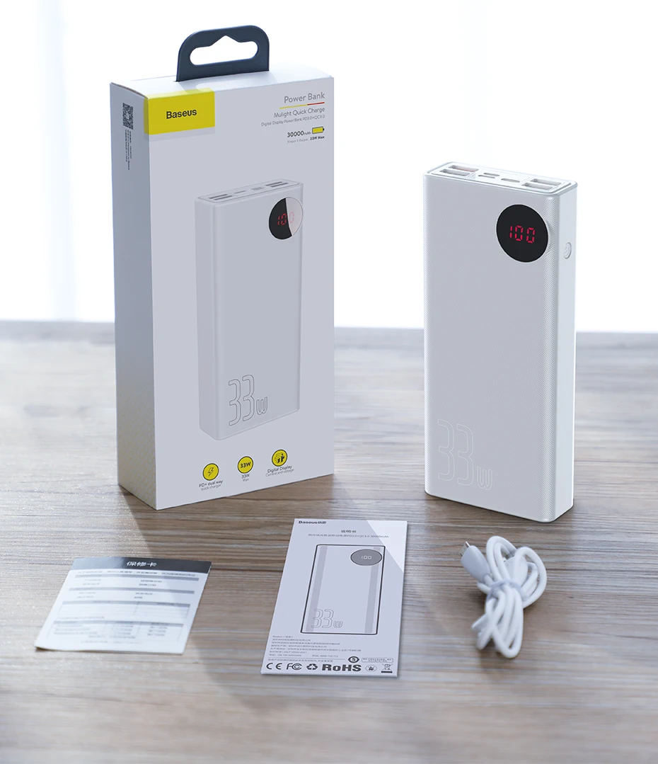 Baseus 30000 мАч Внешний аккумулятор usb type-C PD Быстрая зарядка для iPhone 11 Pro Max samsung Quick Charge 3,0 внешний аккумулятор