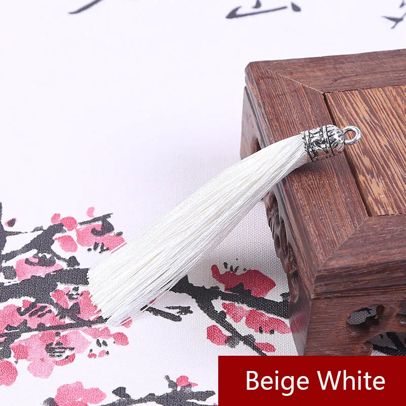 beige white 10 шт. 9 см длинные шелковые шнуры с кисточками и металлическими колпачками для сережек Подвески с кисточками подходят для изготовления ювелирных изделий своими руками - Цвет: beige white