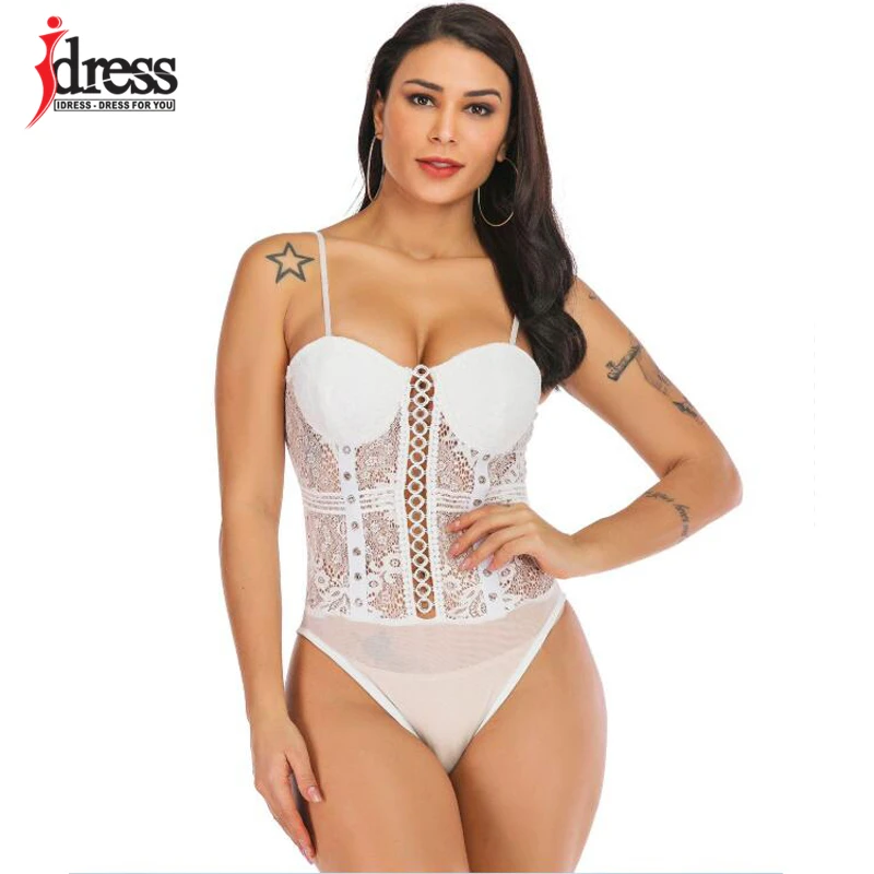 Женский кружевной комбидресс IDress белый прозрачный сетчатый на бретелях спагетти