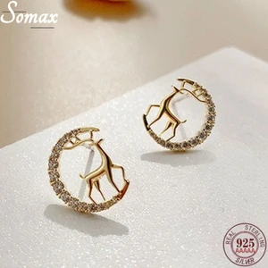 Moon Elk Commuter 925 Sterling Silver 14K Gold Plated Earrings Cute Small Exquisite Ins Wild Stud Earrings Fashion Jewelry Gift