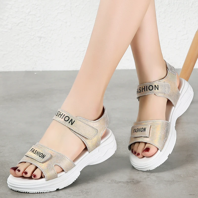 Женские сандалии без застежки босоножки из микрофибры с открытым носком на