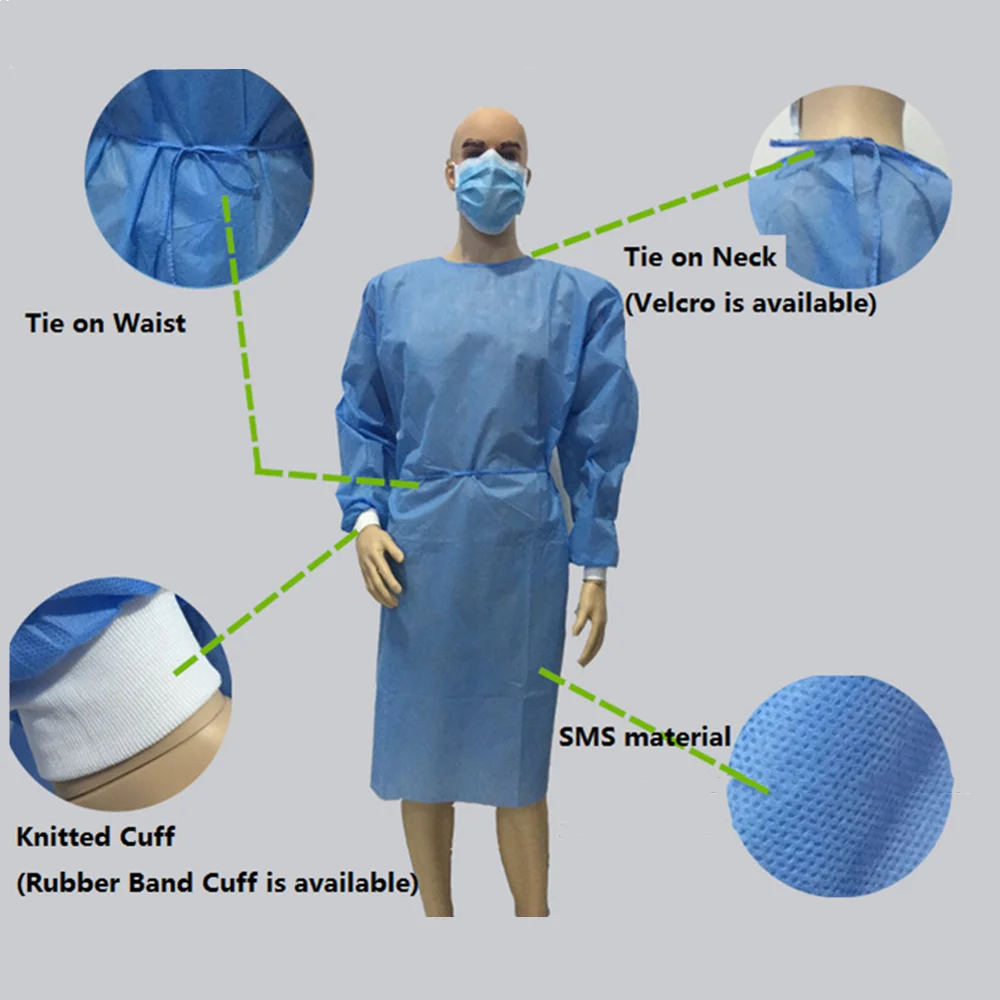 

4Pcs Disposable Sterile Coveralls Surgical Gown Dust-proof Isolation Clothes 45g Blue Non-woven M Size Sleeves Waist Ties