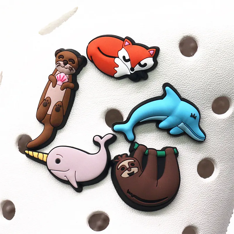 Original 1pcs Animals PVC Shoe Charms Dolphin Narwhal Fox Shoes Accessories Croc Charms JIBZ Shoe Decoration for Girls Kids Gift