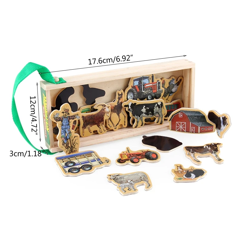 

20Pcs Wooden Toys Colorful Cartoon Animals Dinosaur Building Forest Animal Puzzle with Wooden Box Learning Toys Magnetic Sticker