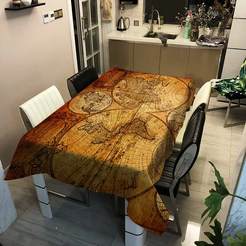 Водонепроницаемая скатерть из полиэстера с принтом карты мира прямоугольная