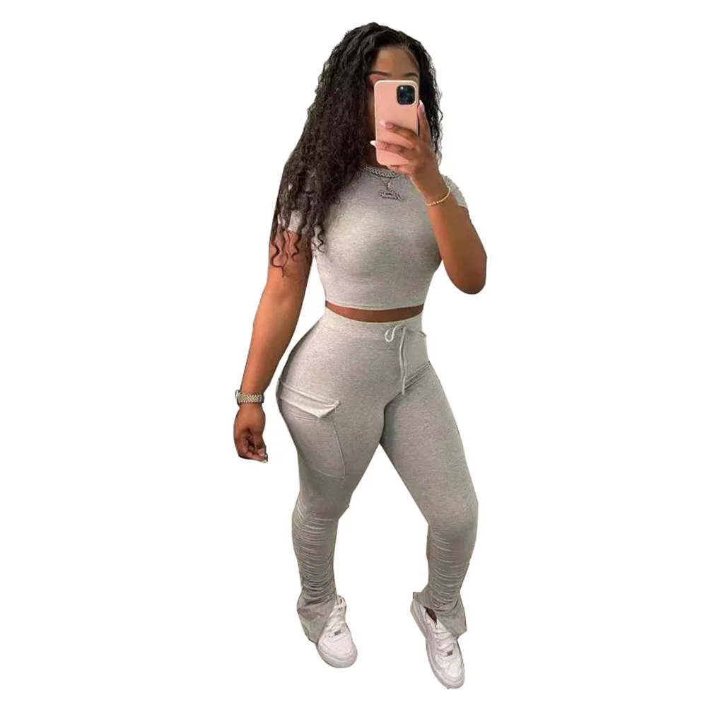 

2021 Summer Sporty Two Piece Set Matching Sets Shirt And Pants Drawstring Tracksuit Women Summer Clothes For Women Outfit