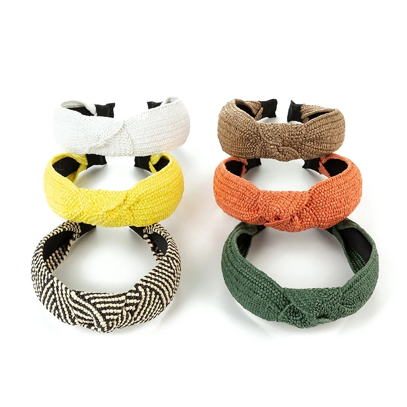 

Повязка на голову женская с бантом, однотонная плетеная лента на голову, модный головной убор для девушек, весна-лето